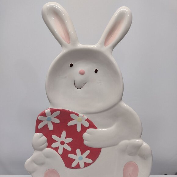 NEW! Blossoms & Blooms Ceramic Easter Bunny Platter/Tray - Picture 1 of 5